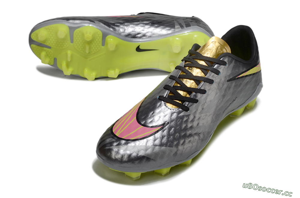 Men's Nike Hypervenom Phantom FG Firm Ground Low-Tops Football Boots - Gray/Neon Yellow/Metallic Silver 3