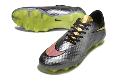 Men's Nike Hypervenom Phantom FG Firm Ground Low-Tops Football Boots - Gray/Neon Yellow/Metallic Silver