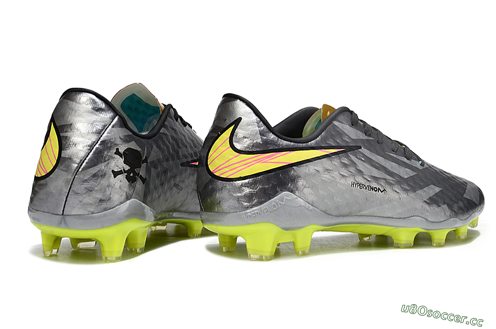 Men's Nike Hypervenom Phantom FG Firm Ground Low-Tops Football Boots - Gray/Neon Yellow/Metallic Silver 7