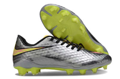 Men's Nike Hypervenom Phantom FG Firm Ground Low-Tops Football Boots - Gray/Neon Yellow/Metallic Silver