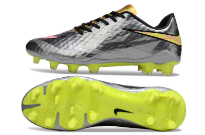 Men's Nike Hypervenom Phantom FG Firm Ground Low-Tops Football Boots - Gray/Neon Yellow/Metallic Silver