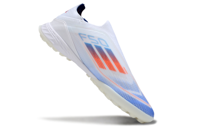 Unisex Adidas F50 Elite Laceless TF Artificial Turf Low-Tops Football Shoes - White/Sky Blue/Coral Red