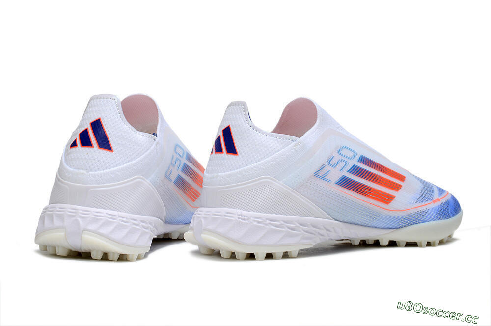 Unisex Adidas F50 Elite Laceless TF Artificial Turf Low-Tops Football Shoes - White/Sky Blue/Coral Red 6