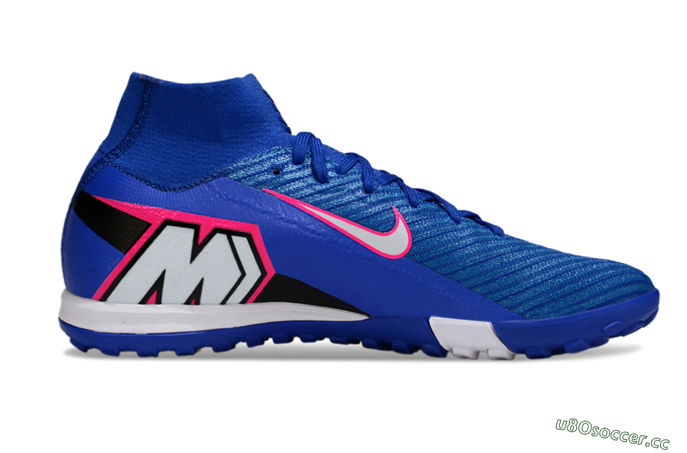 Unisex Nike Air Zoom Mercurial Superfly 10 Elite TF Artificial Turf High-Tops Football Shoes - Blue/Electric Blue/Neon Pink 4