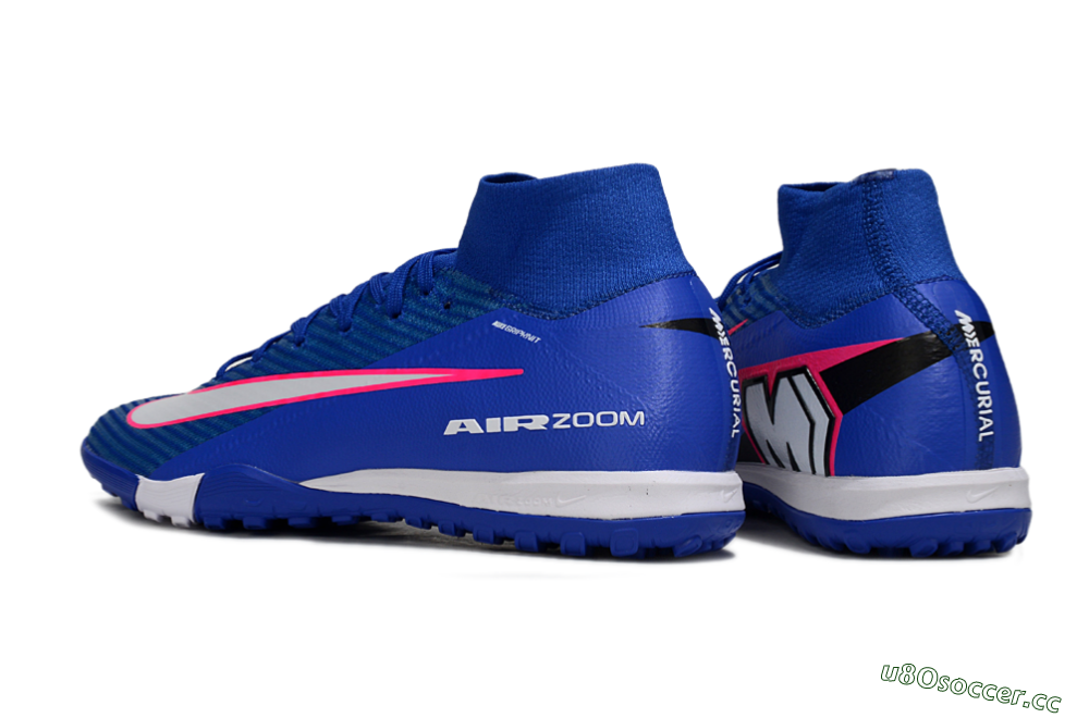 Unisex Nike Air Zoom Mercurial Superfly 10 Elite TF Artificial Turf High-Tops Football Shoes - Blue/Electric Blue/Neon Pink 5