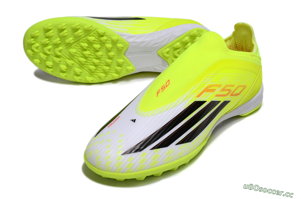 Unisex Adidas F50 Elite Laceless TF Artificial Turf Low-Tops Football Shoes - Yellow/Neon Yellow/Crisp White 3