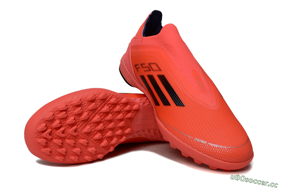 Men's Adidas F50 Elite Laceless TF Artificial Turf Low-Tops Football Shoes - Coral/Bright Coral/Black 3