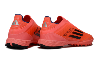 Men's Adidas F50 Elite Laceless TF Artificial Turf Low-Tops Football Shoes - Coral/Bright Coral/Black
