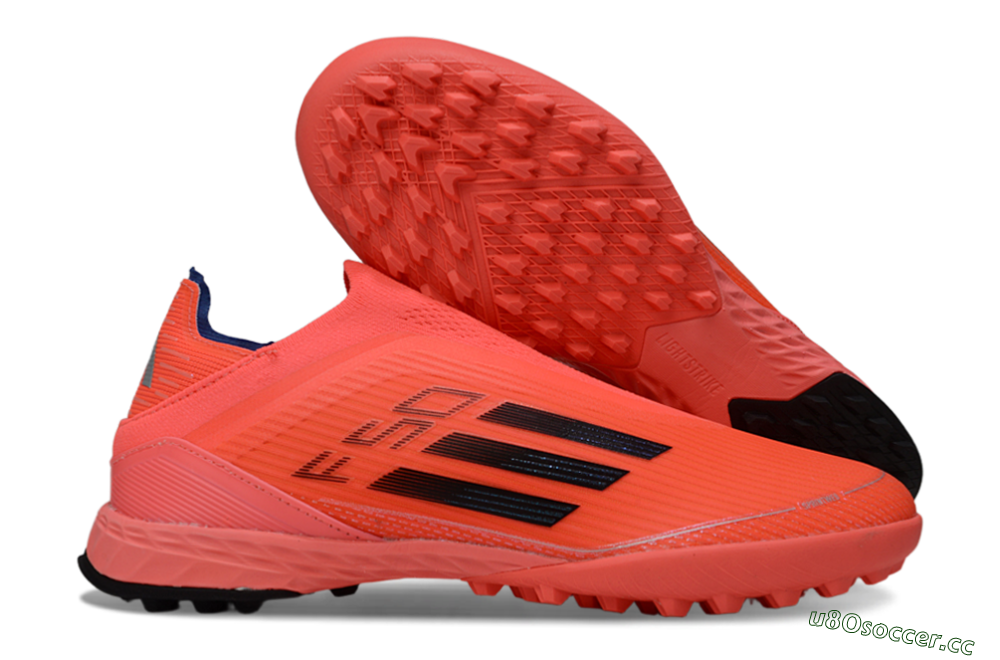 Men's Adidas F50 Elite Laceless TF Artificial Turf Low-Tops Football Shoes - Coral/Bright Coral/Black 2