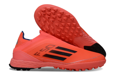 Men's Adidas F50 Elite Laceless TF Artificial Turf Low-Tops Football Shoes - Coral/Bright Coral/Black