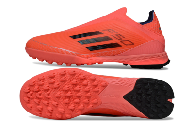 Men's Adidas F50 Elite Laceless TF Artificial Turf Low-Tops Football Shoes - Coral/Bright Coral/Black