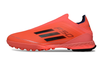 Men's Adidas F50 Elite Laceless TF Artificial Turf Low-Tops Football Shoes - Coral/Bright Coral/Black
