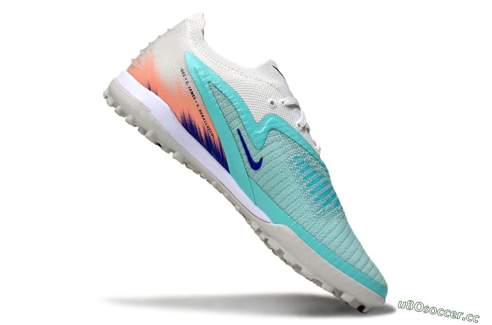 Men's Nike Phantom 6 Low Elite TF Artificial Turf Low-Tops Football Shoes - Aqua/Sky Blue/Coral Orange 4