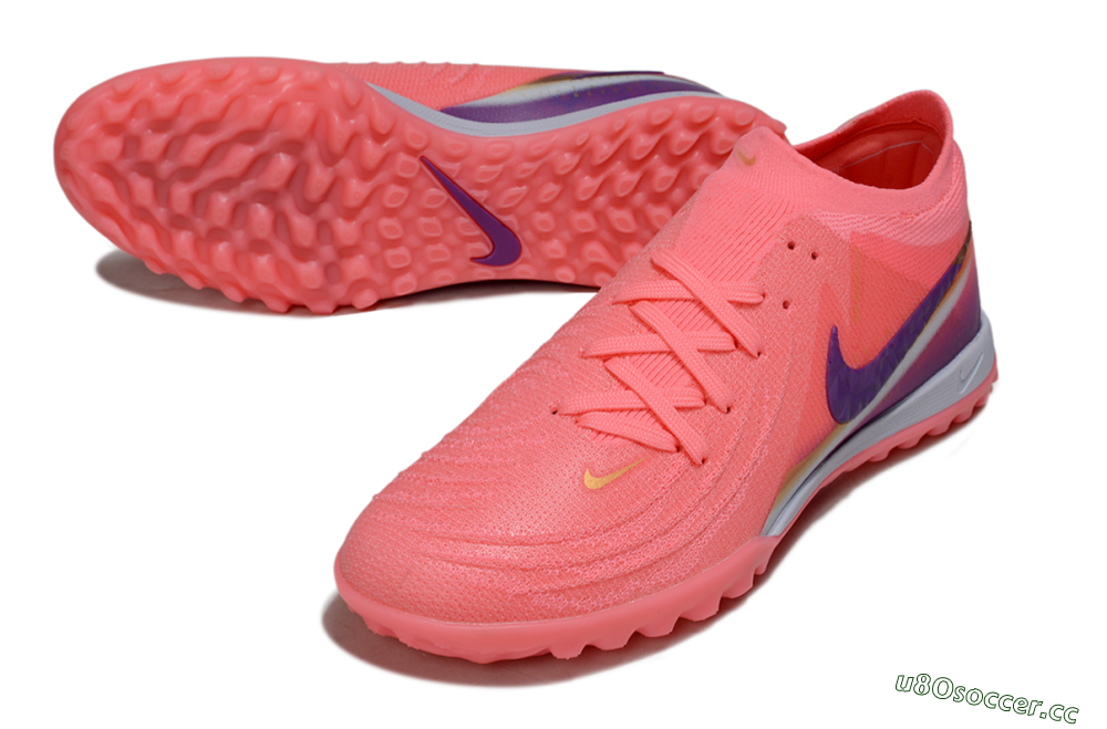 Men's Nike Phantom GX 2 Elite TF Artificial Turf Low-Tops Football Shoes - Pink/Vivid Coral/Deep Purple 3