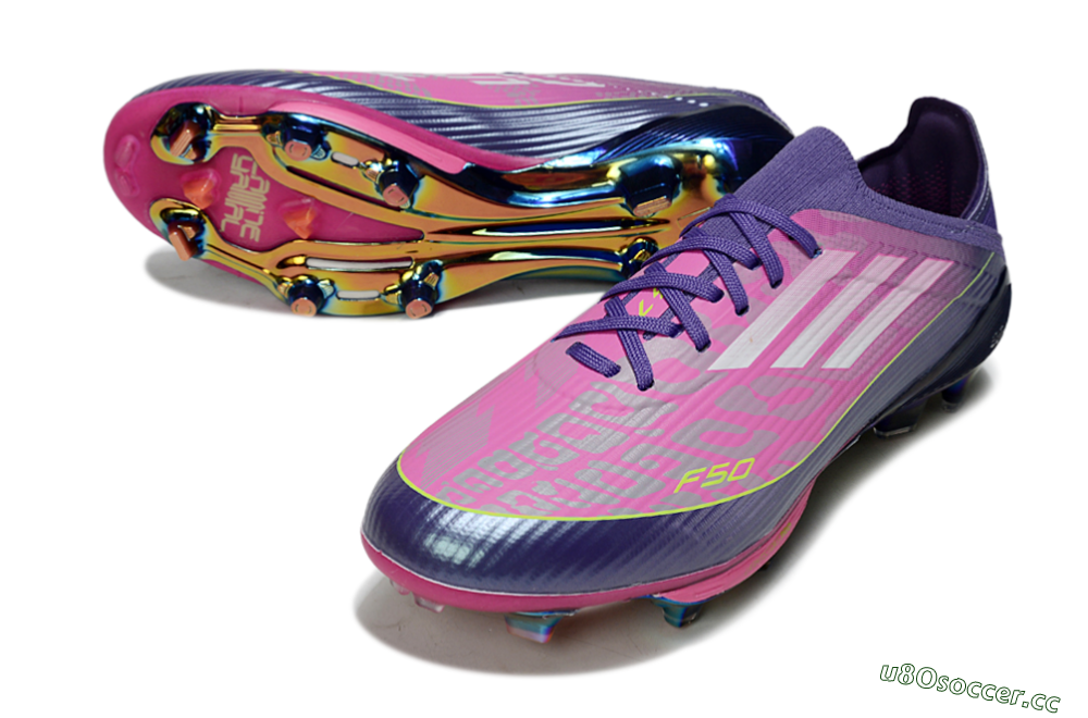 Unisex Adidas F50 Elite Lightstrike Pro FG Firm Ground Low-Tops Football Boots - Pink/Neon Yellow/Deep Purple 3