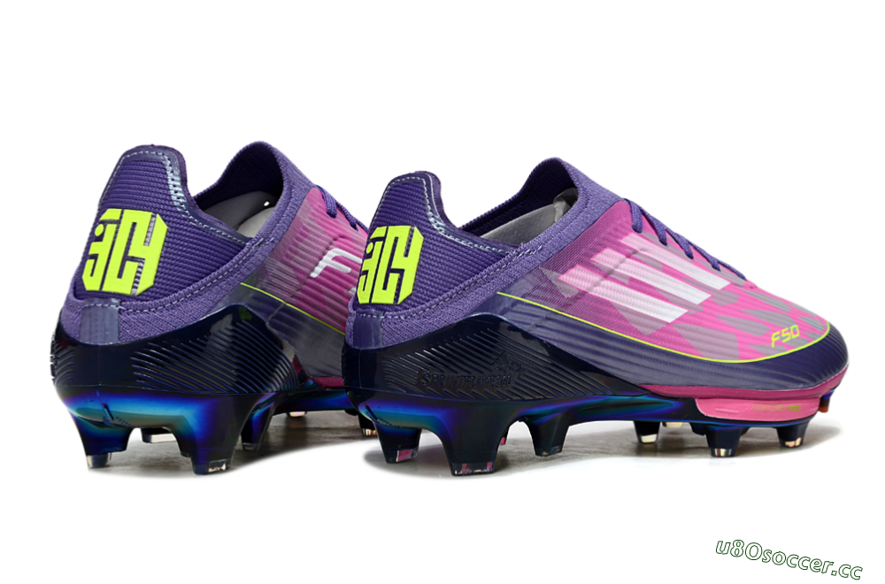 Unisex Adidas F50 Elite Lightstrike Pro FG Firm Ground Low-Tops Football Boots - Pink/Neon Yellow/Deep Purple 7