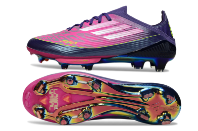 Unisex Adidas F50 Elite Lightstrike Pro FG Firm Ground Low-Tops Football Boots - Pink/Neon Yellow/Deep Purple
