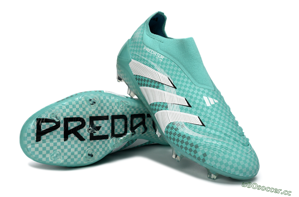 Unisex Adidas Predator 25 Elite Laceless FG Firm Ground Low-Tops Football Boots - Aqua/Mint Green/White 3