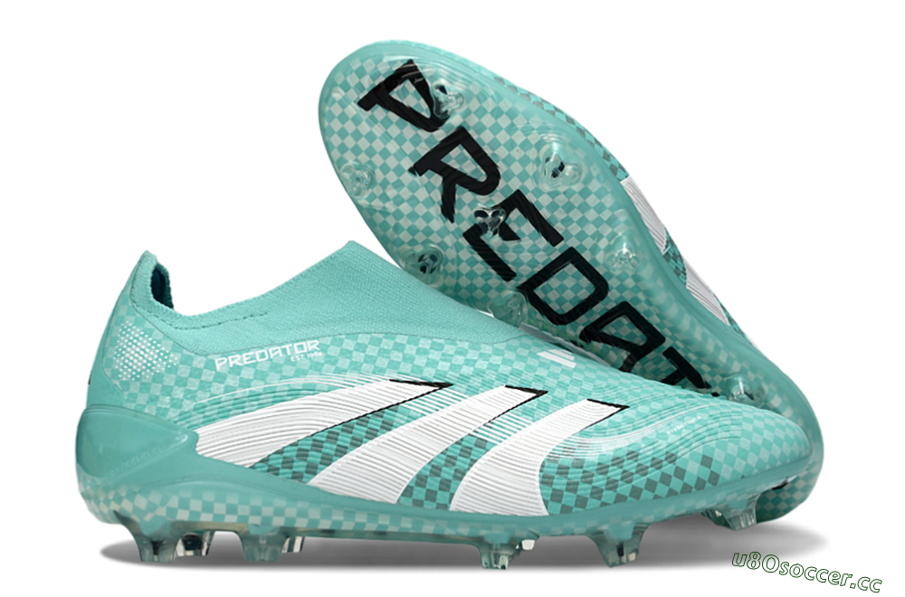 Unisex Adidas Predator 25 Elite Laceless FG Firm Ground Low-Tops Football Boots - Aqua/Mint Green/White 2