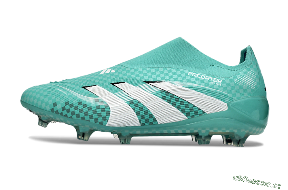 Unisex Adidas Predator 25 Elite Laceless FG Firm Ground Low-Tops Football Boots - Aqua/Mint Green/White 0