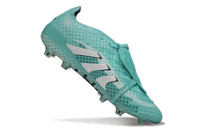 Unisex Adidas Predator 25 Elite Fold-Over Tongue FG Firm Ground Low-Tops Football Boots - Aqua/Turquoise Blue/White