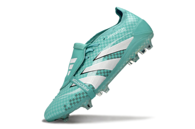 Unisex Adidas Predator 25 Elite Fold-Over Tongue FG Firm Ground Low-Tops Football Boots - Aqua/Turquoise Blue/White