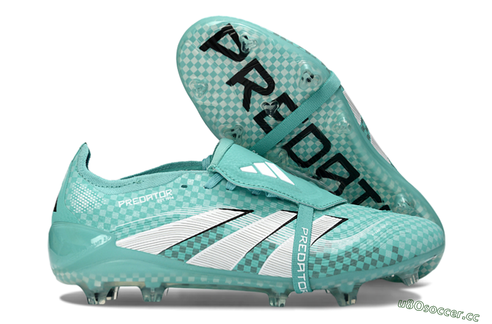 Unisex Adidas Predator 25 Elite Fold-Over Tongue FG Firm Ground Low-Tops Football Boots - Aqua/Turquoise Blue/White 2
