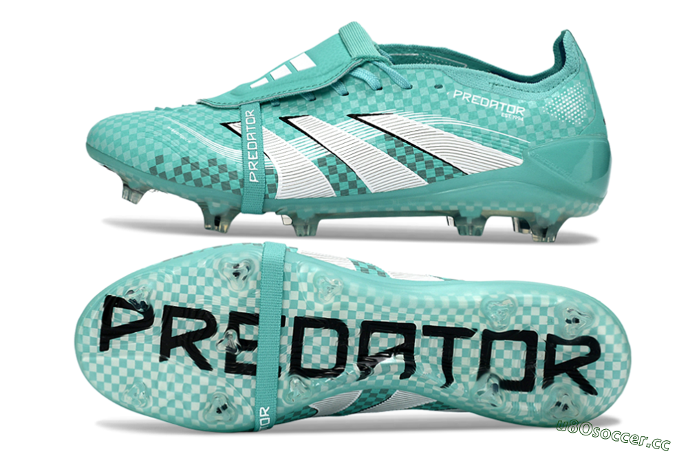 Unisex Adidas Predator 25 Elite Fold-Over Tongue FG Firm Ground Low-Tops Football Boots - Aqua/Turquoise Blue/White 1