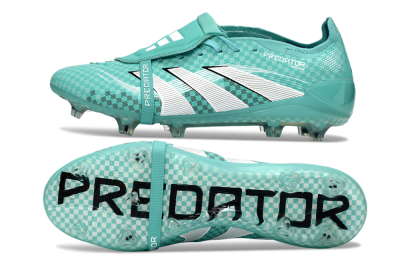 Unisex Adidas Predator 25 Elite Fold-Over Tongue FG Firm Ground Low-Tops Football Boots - Aqua/Turquoise Blue/White
