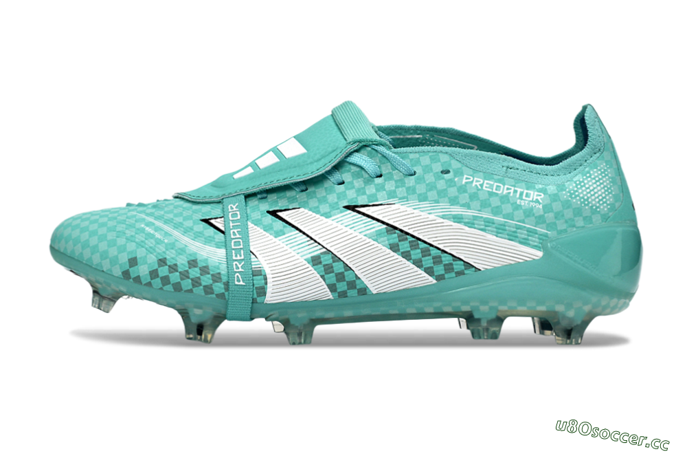 Unisex Adidas Predator 25 Elite Fold-Over Tongue FG Firm Ground Low-Tops Football Boots - Aqua/Turquoise Blue/White 0