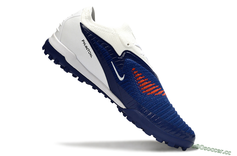 Men's Nike Phantom 6 Low Elite TF Artificial Turf Low-Tops Football Shoes - Blue/Electric Orange/White 4