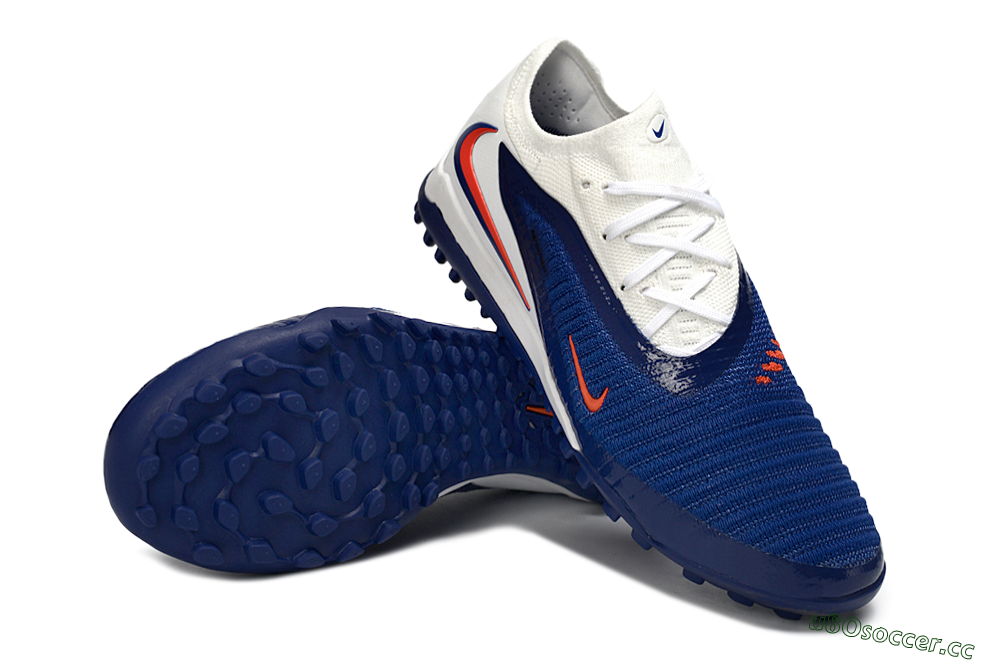Men's Nike Phantom 6 Low Elite TF Artificial Turf Low-Tops Football Shoes - Blue/Electric Orange/White 3