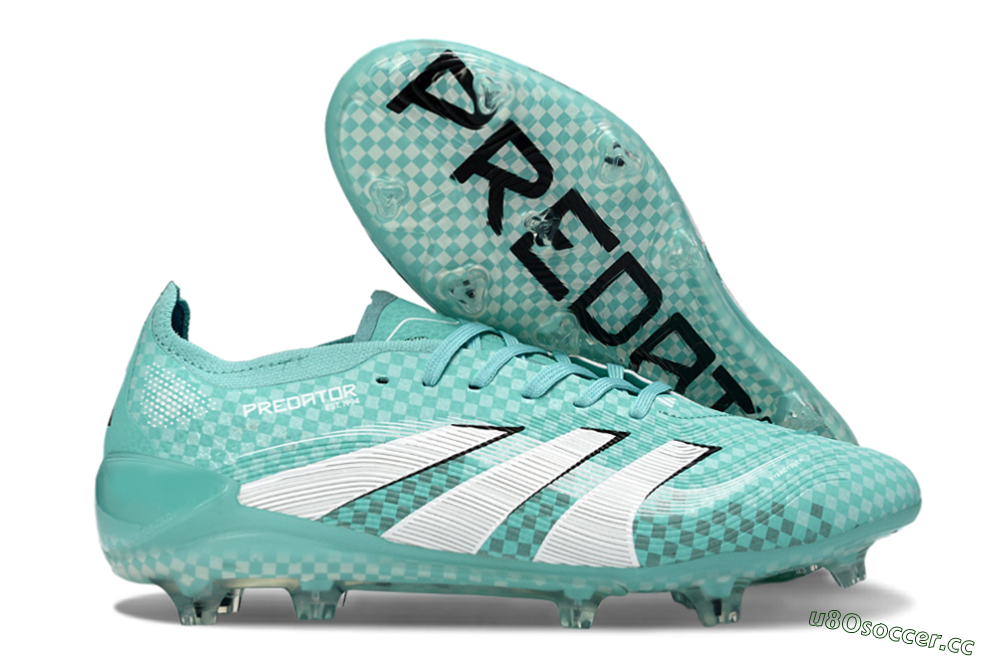Unisex Adidas Predator 25 Elite FG Firm Ground Low-Tops Football Boots - Aqua/Mint Green/White 2
