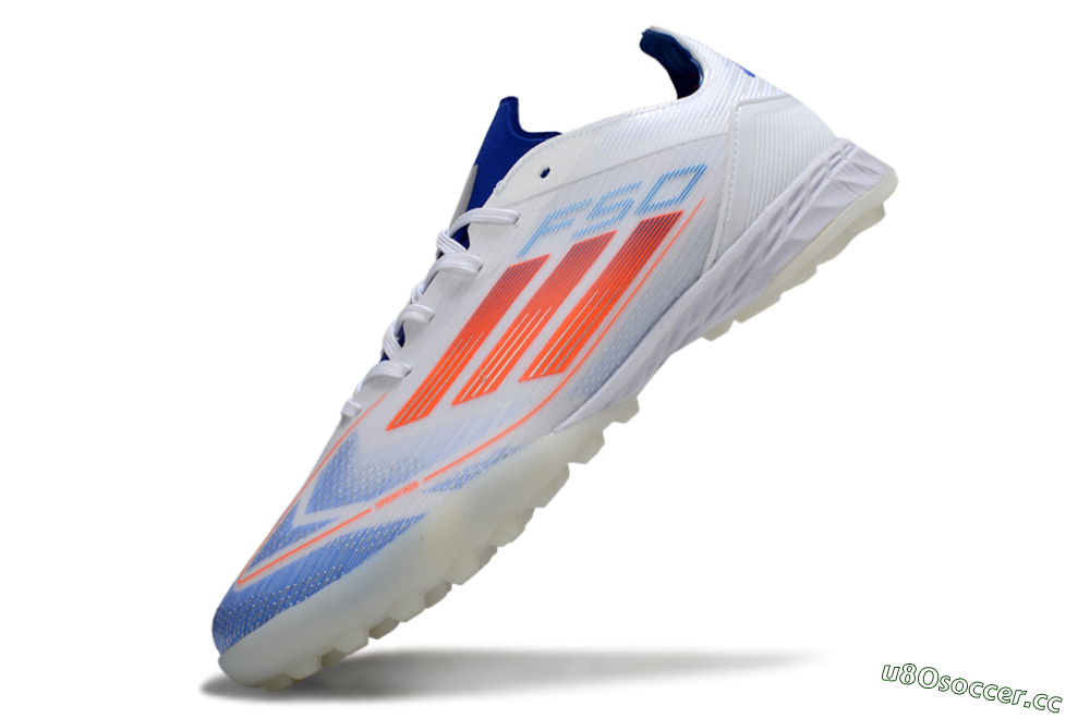 Men's Adidas F50 Pro TF Artificial Turf Low-Tops Football Shoes - White/Electric Blue/Fiery Orange 5