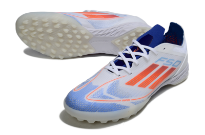 Men's Adidas F50 Pro TF Artificial Turf Low-Tops Football Shoes - White/Electric Blue/Fiery Orange