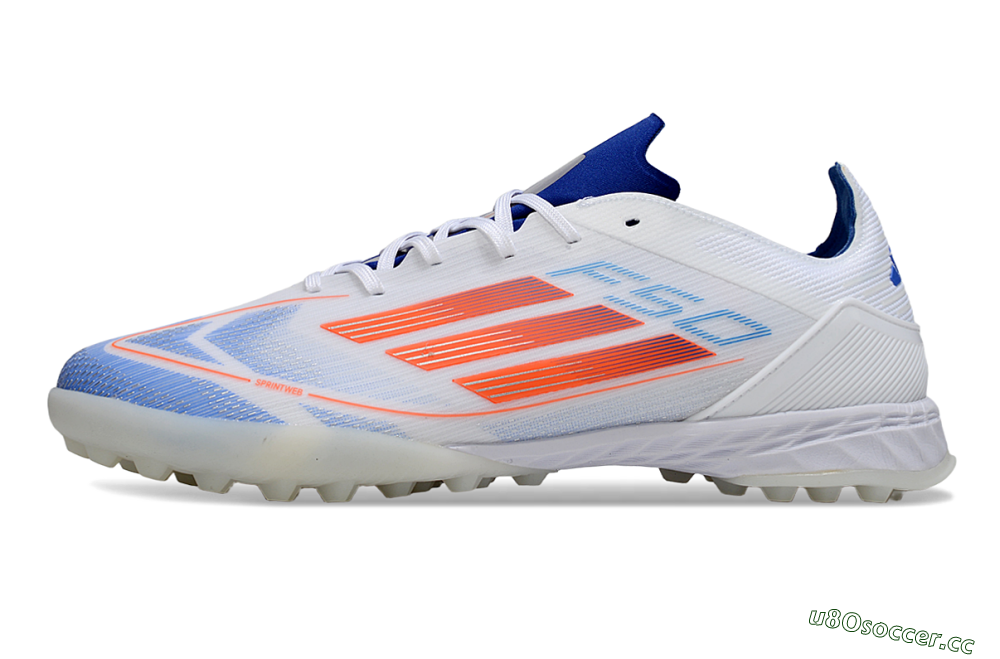 Men's Adidas F50 Pro TF Artificial Turf Low-Tops Football Shoes - White/Electric Blue/Fiery Orange 0