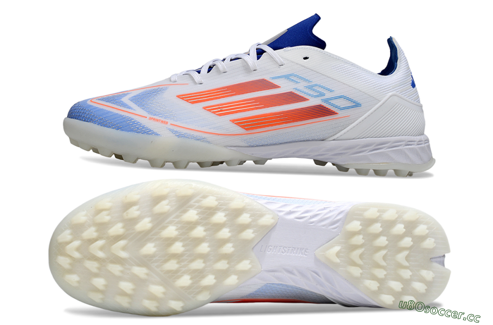 Men's Adidas F50 Pro TF Artificial Turf Low-Tops Football Shoes - White/Electric Blue/Fiery Orange 1