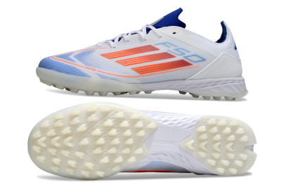 Men's Adidas F50 Pro TF Artificial Turf Low-Tops Football Shoes - White/Electric Blue/Fiery Orange
