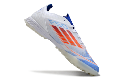 Men's Adidas F50 Pro TF Artificial Turf Low-Tops Football Shoes - White/Electric Blue/Fiery Orange