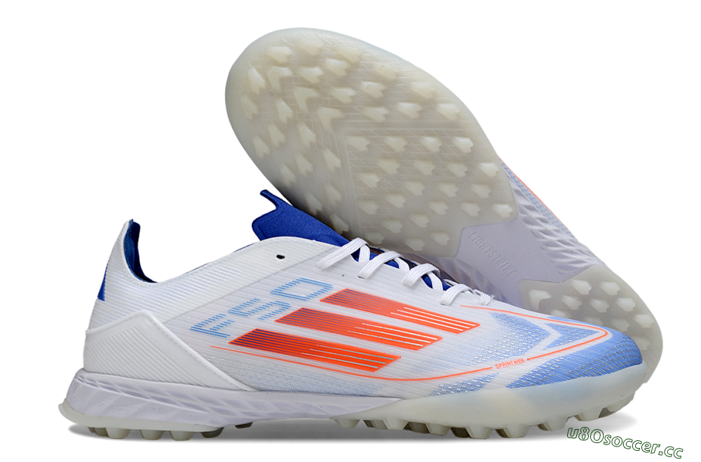 Men's Adidas F50 Pro TF Artificial Turf Low-Tops Football Shoes - White/Electric Blue/Fiery Orange 2