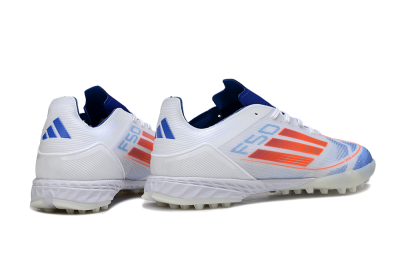 Men's Adidas F50 Pro TF Artificial Turf Low-Tops Football Shoes - White/Electric Blue/Fiery Orange
