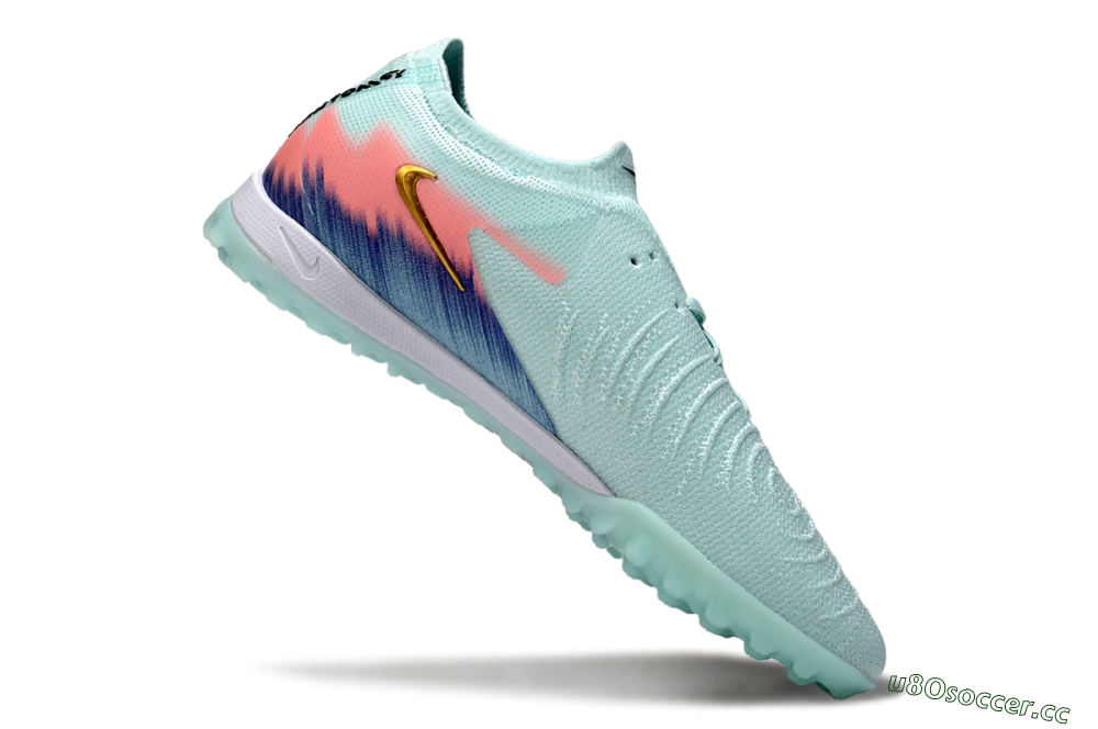 Men's Nike Phantom GX 2 Elite TF Artificial Turf Low-Tops Football Shoes - Aqua/Peach Burst/Deep Blue 4