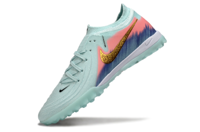 Men's Nike Phantom GX 2 Elite TF Artificial Turf Low-Tops Football Shoes - Aqua/Peach Burst/Deep Blue