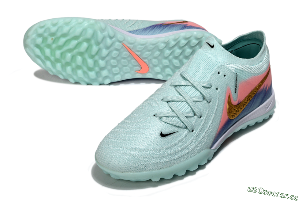 Men's Nike Phantom GX 2 Elite TF Artificial Turf Low-Tops Football Shoes - Aqua/Peach Burst/Deep Blue 3