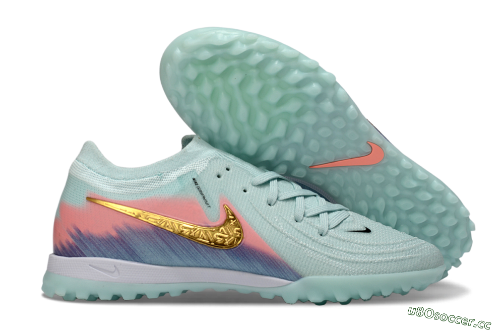 Men's Nike Phantom GX 2 Elite TF Artificial Turf Low-Tops Football Shoes - Aqua/Peach Burst/Deep Blue 2