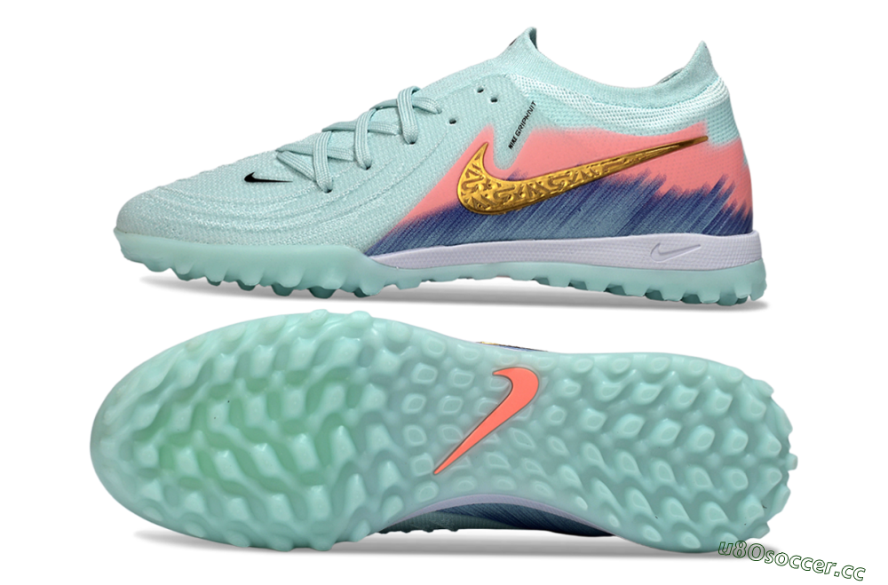Men's Nike Phantom GX 2 Elite TF Artificial Turf Low-Tops Football Shoes - Aqua/Peach Burst/Deep Blue 1