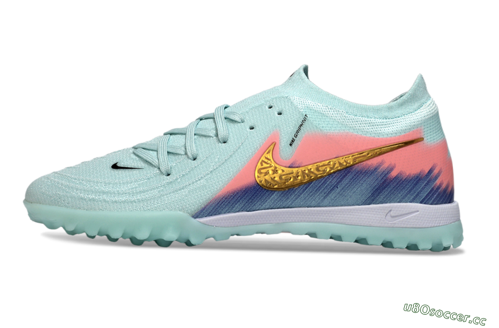 Men's Nike Phantom GX 2 Elite TF Artificial Turf Low-Tops Football Shoes - Aqua/Peach Burst/Deep Blue 0