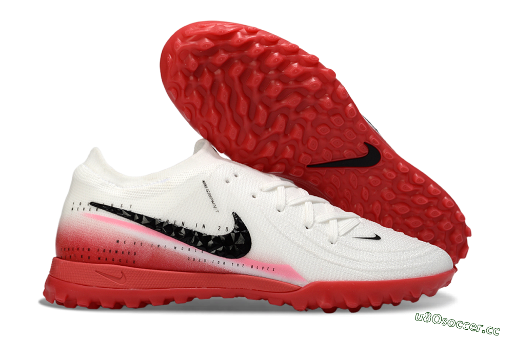 Men's Nike Phantom GX 2 Elite TF Artificial Turf Low-Tops Football Shoes - White/Crimson Red/Black 2