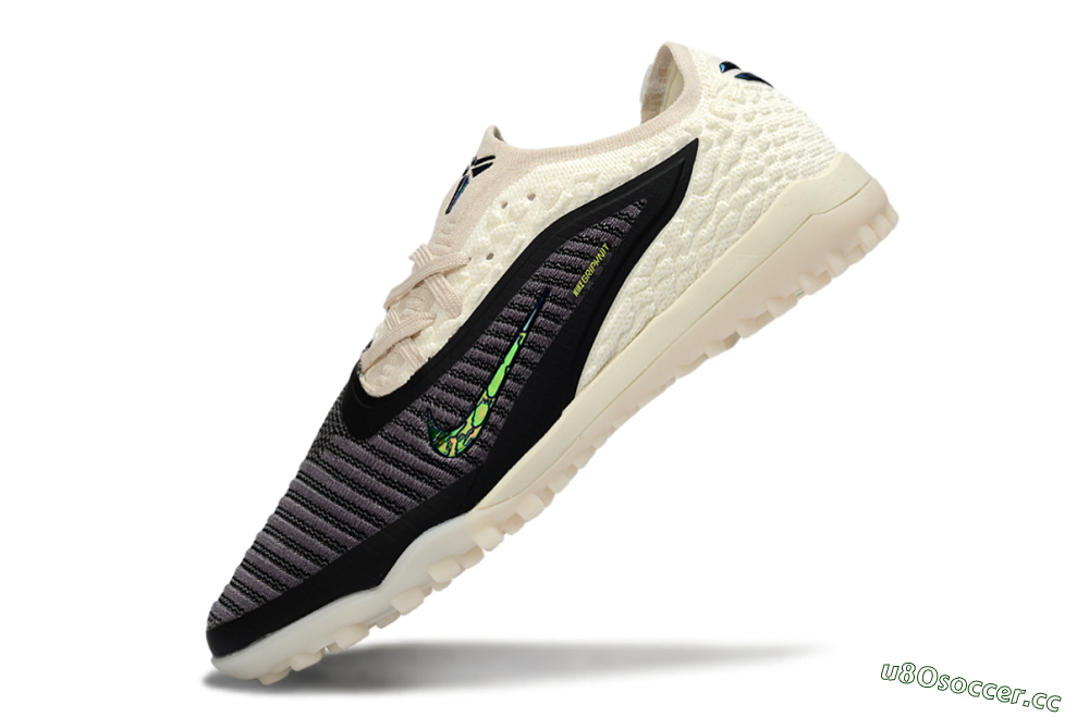 Men's Nike Phantom 6 Low Elite TF Artificial Turf Low-Tops Football Shoes - Black/Electric Green/Neutral Beige 5