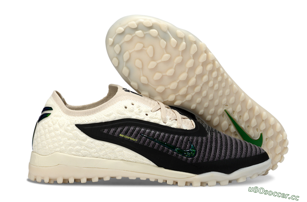 Men's Nike Phantom 6 Low Elite TF Artificial Turf Low-Tops Football Shoes - Black/Electric Green/Neutral Beige 2